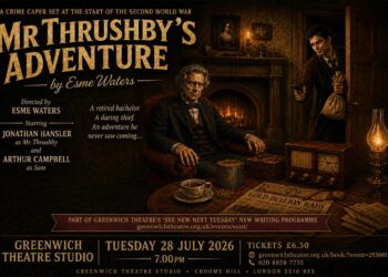 Promotional poster for Mr Thrushby’s Adventure at Greenwich Theatre Studio, 28 July 2026