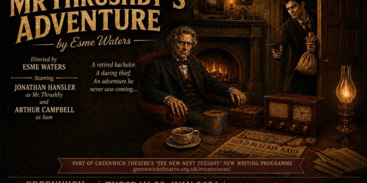Promotional poster for Mr Thrushby’s Adventure at Greenwich Theatre Studio, 28 July 2026
