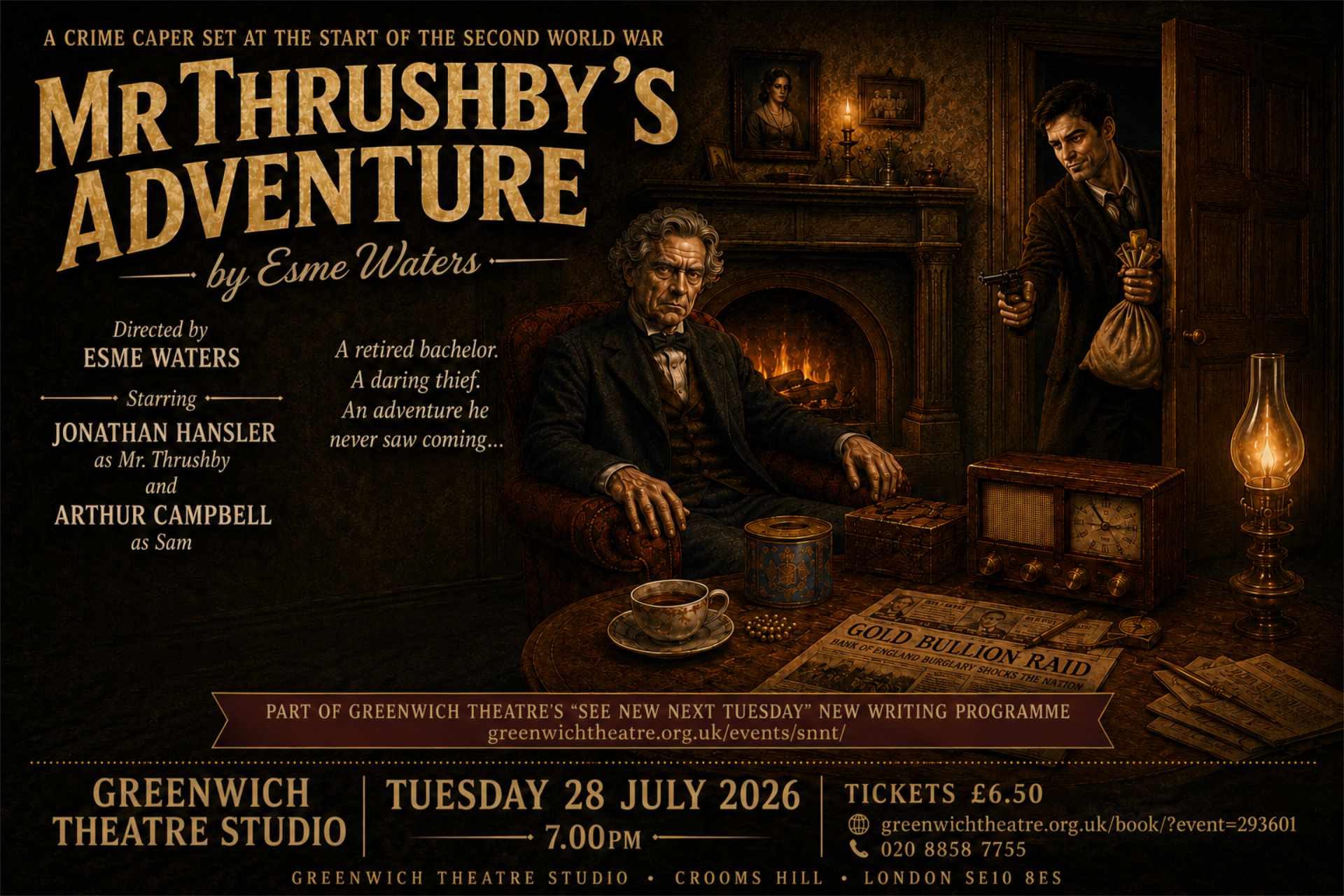 Promotional poster for Mr Thrushby’s Adventure at Greenwich Theatre Studio, 28 July 2026