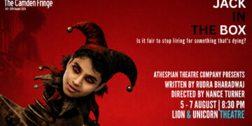 Jack in the Box Camden Fringe poster showing a jester figure against a red background