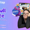A Full Plate poster showing Elaine Kline resting her face in her hands beside a collage of mental-health imagery.