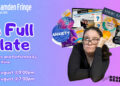 A Full Plate poster showing Elaine Kline resting her face in her hands beside a collage of mental-health imagery.
