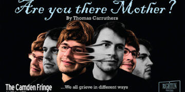 Are You There Mother? poster showing overlapping portraits of Thomas Carruthers, including Martha in a red wig and glasses