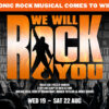 We Will Rock You promotional poster for Theatre Royal Windsor, with the musical’s orange logo above a cheering crowd