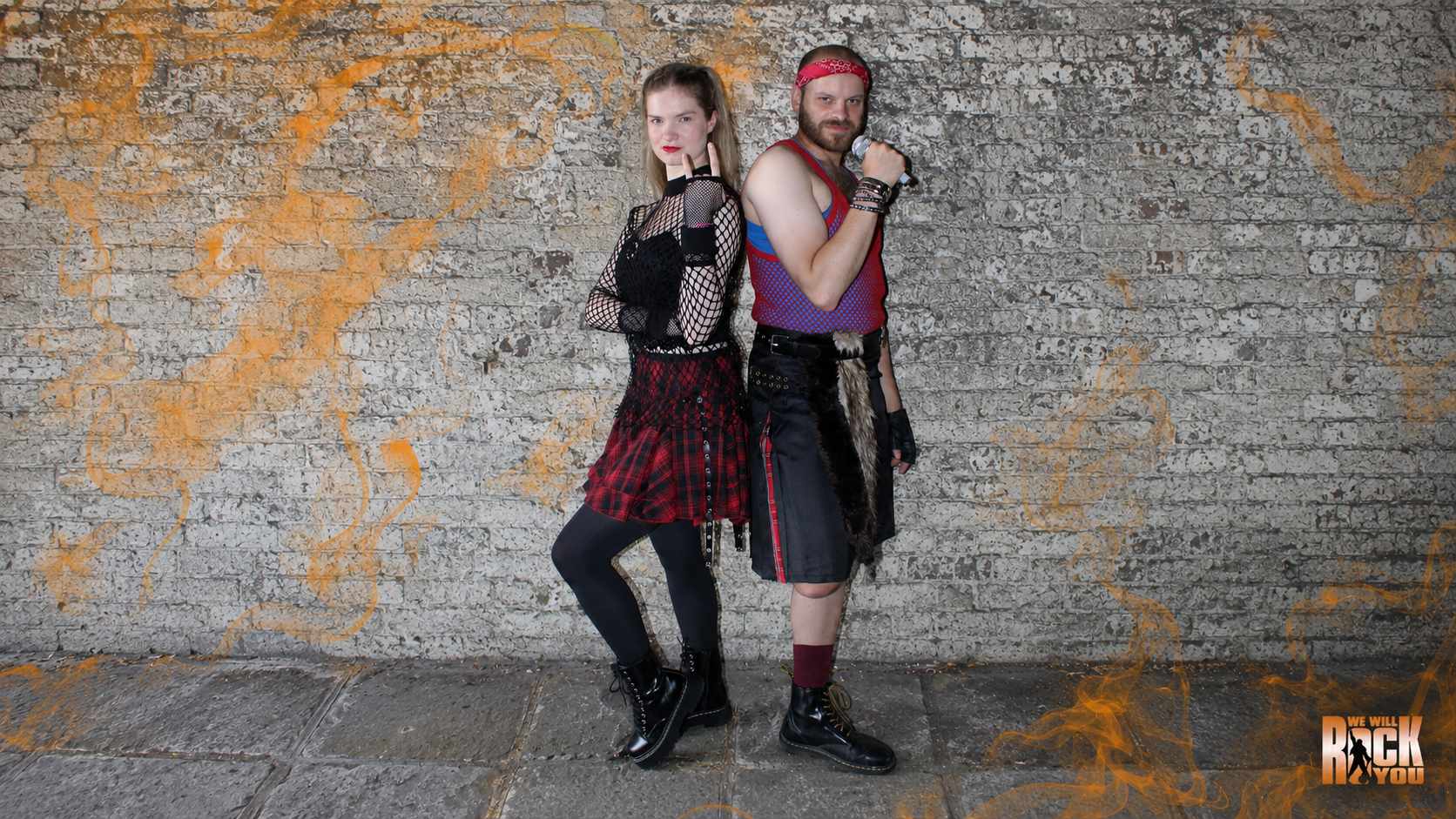 Ella Murphy as Oz and Michael Workman as Brit in We Will Rock You at Theatre Royal Windsor