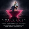 Hilary Cordery as Margaret Woods seated above a glowing magenta platform in Ambiguous Proposition