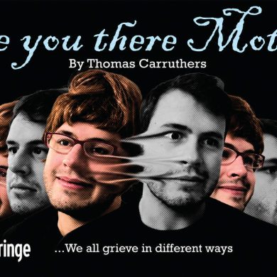 Are You There Mother? poster showing overlapping portraits of Thomas Carruthers, including Martha in a red wig and glasses