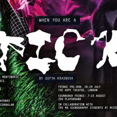 Landscape poster for When You Are a Tick by Sofya Krasnova, with “TICK” formed from white human and insect silhouettes against a vivid green, black and magenta collage.